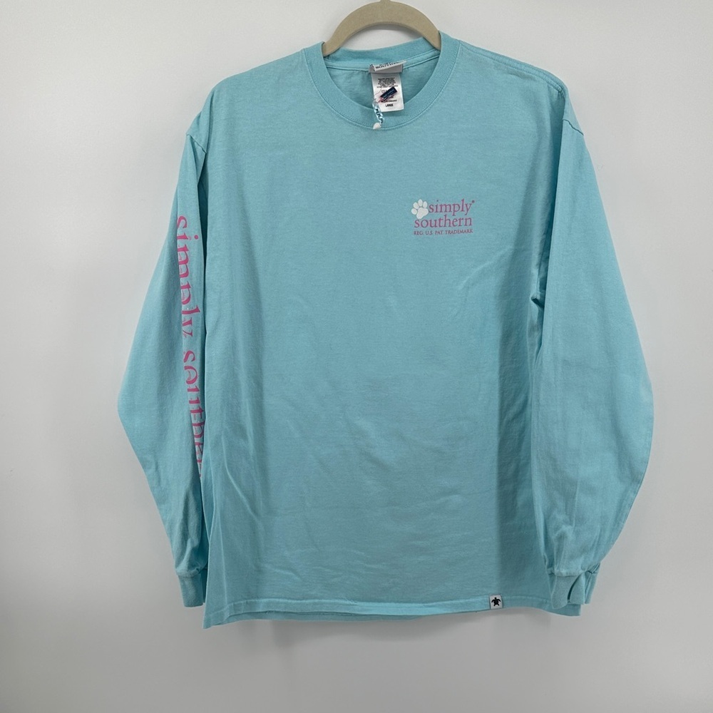 Simply Southern Preppy Country Nautical Graphic Dogs Teal Long‎ Sleeve Tee SzL